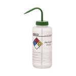 EISCO Wash Bottle for Methanol, 1000ml - Labeled with Color Coded Chemical & Safety Information (4 Colors) - Wide Mouth, Self Venting, Polypropylene - Performance Plastics Labs