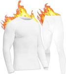 YESURPRISE Thermal Underwear for Men Long Johns with Fleece Lined Long Underwear Set Cold Weather Winter Top Bottom Set White