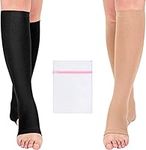 Open Toe Medical Compression Socks for Women & Men Flight Running Pregnancy Travel Work Varicose Veins Small (2 Pair) with Laundry Bag