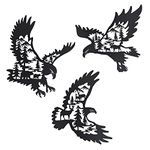 Metal Eagle Wall Art Decor Set of 3,Bald Eagle Wall Decor with Bear Deer Elk Silhouette Pattern, Indoor Outdoor Forest Lodge Hunting Decoration, for Bedroom Living Room Garden Fence Patio Farmhouse