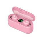 Acuvar Fully Wireless 5.0 Rechargeable IPX7 Waterproof Earbud Headphones w Microphone, 2000mAh USB Smart Dual Case/Stand Surround Stereo Bass and Passive Noise Cancelling (Pink)