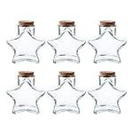 WHOLE HOUSEWARES | Star Shaped Glass Favor Jars with Cork Lids | Set of 6 | 10oz Glass Wish Bottles with Personalized Heart Shaped Label Tags and String (6)