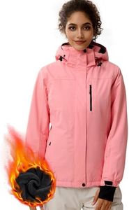 FREE SOLDIER Women's Waterproof Ski Snow Jacket Fleece Lined Warm Winter Rain Jacket with Hood Fully Taped Seams(Pink,L)