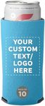 DISCOUNT PROMOS Custom Collapsible Slim Can Coolers Set of 10, Personalized Bulk Pack - Holds Most 12 to 16 oz. Slim Cans, Insulated Cooler, Portable and Lightweight - Neon Blue