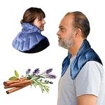 Herbal Concepts Aromatherapy Horse Shoe Shaped Microwaveable Wrap made of All-Natural Flaxseed, Yarrow, & Hops for Neck & Shoulder | Hot and Cold Relieves Stress & Spasm | Available in Slate Blue