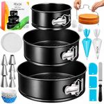 Cake Pans with Baking Supplies | 100 Pcs Springform Pan Set Includes 3 Round Non-Stick Moule a Gateau (4,7,9 inches Baking Pan)-Icing Tips-Leveler–Leak Proof Cheesecake Pan-Baking Set & EBook By RFAQK