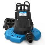 Acquaer 1/4HP 115V Submersible Automatic Pool Cover Pump with 3/4 Inch Check Valve Adapter and 25 Feet Power Cable, 2250GPH Water Disposal