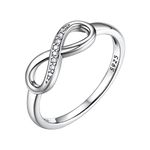 Bestyle 925 Sterling Silver Infinity Rings for Women Grils, Eternity Cubic Zirconia Band Rings for Her, CZ Wedding Bands Promise Rings Infinity Forever Love Knot Stacking Ring Size 6