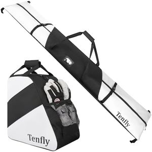 TENFLY Ski Bag and Boot Bag Combo, Snow Ski Bags for Air Travel, Water- resistant Safety Reinforce Ski Travel Bag Fits for Skis Up to 200 CM and Boots Up To Size US13, Black-White