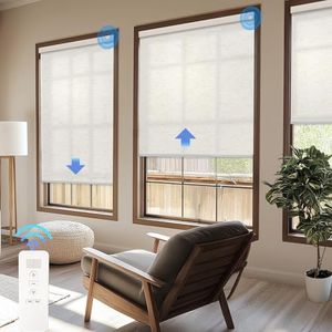 COOLWINDS Motorized Blinds with Remote Cordless Automatic Motorized Shades Custom Blinds for Windows Smart Curtains Compatible with Alexa Google Home(Light Filtering Linen Sandy Beach,Custom Size)
