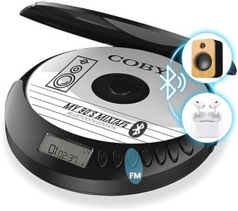 Coby CD Player Portable Bluetooth CD Player for Car, Headphones, FM, AUX, MP3 Anti-Skip CD Player for Home, Compact Discman, Rechargeable, Lightweight