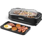 Electric Grill, CUSIMAX Smokeless Grill, Indoor Grill, 1500W Korean BBQ Grill Griddle with LED Smart Display & Tempered Glass Lid, Non-stick Removable Grill Plate & Griddle Plate, Black