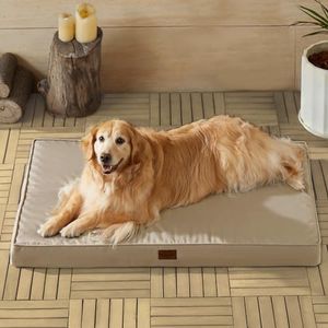 BFPETHOME Outdoor Dog Beds for Large Dogs, Waterproof Dog Bed for Medium, Large, Extra Large Dogs, Orthopedic Pet Bed with Removable Washable Cover, Egg Crate Foam Pet Bed Mat. (42 x 30in, Beige)