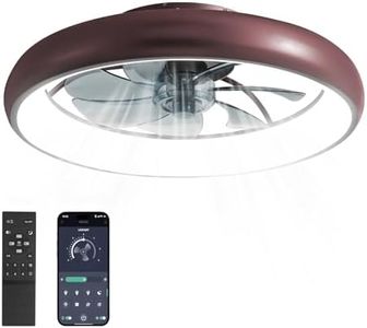 UOSR Ceiling Fans with Lights and Remote, 19.69'' Low Profile Flush Mount Ceiling Fan with Lights, 6 Wind Speeds, Modern Dimmable LED Ceiling Fan, Smart Ceiling Fan for Bedroom, Kids Room (Brown)