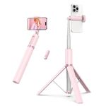 ATUMTEK 1.4m Selfie Stick Tripod, All-in-one Extendable Aluminum Phone Tripod with Rechargeable Bluetooth Remote for iPhone, Samsung, Google, LG, Sony and More, Fitting 4.7-7 inch Smartphones, Pink