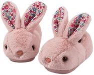 Melumeloo Toddler Kids Slippers Bunny Design Indoor Plush Shoes, Pink, 6-6.5 Toddler