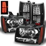 AKKON - For 2007-2014 Chevy Suburban Tahoe Black Headlights + Philips Lumiled LED Black Tail Lights Lamps