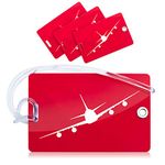 Strong PVC Luggage Tags, Secure, Easy to Spot, Privacy, Strong Flexible Loop, 4 Pack Red