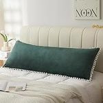 LIFEREVO Pom-poms Velvet Bed Body Pillow Cover, Long Fuzzy Body Pillow Pillowcase Cover 20x54, Boho Tassel Microfiber Full Bed Pillowcase for Kids Girls Teen Women Adults, Zipper Closure, Dark Green