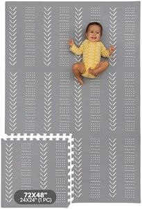 CHILDLIKE BEHAVIOR Baby Play Mat - Play Pen Tummy Time Mat & Crawling Mat Foam Play Mat for Baby with Interlocking Floor Tiles 72x48 Inches Puzzle - Baby Floor Mat Infants & Toddlers (X-Large, Grey)