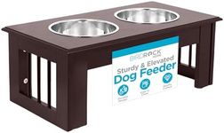 INTERNET'S BEST Traditional Elevated Pet Feeder - Raised Dog Food and Water Stand with Stainless Steel Bowls - Adjustable for Small to Medium Breeds - Pet Feeding Station - Espresso - Small