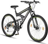 Licorne Bike Strong D Black & Lime 27.5inch Wheels Mountain Bike – Bicycle for Men & Boys, 21 Gear Speed, Full Suspension, Front & Rear disc plates ​