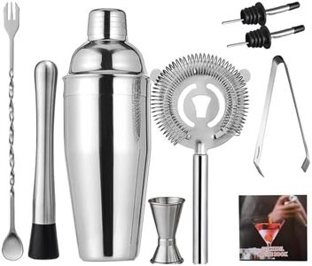 Cocktail Shaker Set Bartender Kit, Bar Tools Set with Martini Shaker (750ml), Muddler, Strainer, Jigger, Spoon & Recipe Book, Bartending Kit Drink Mixers for Home Bar, Parties and Gifts (9 Pcs)