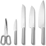 Caraway 5 Piece Knife Set - Premium German Steel Blade Kitchen Knives - Ergonomic Handles - No Microplastics - Gray