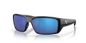 Costa Del Mar Men's Fantail Pro Fishing and Watersports Polarized Rectangular Sunglasses, Matte Black/Blue Mirrored Polarized-580G, 60 mm