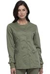 Cherokee Snap Front Scrub Jackets for Women, Workwear Revolution Soft Stretch WW310, M, Olive