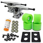 Yocaher Longboard Skateboard Trucks Combo Set W/ 71Mm Wheels + 9.675" Polished/Black Package -Solid Neon Green Wheel, Polished Trucks