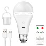 BOBOPAI USB C Rechargeable Light Bulb with Remote Control, 7W Battery Powered Light Bulbs E27 Touch Control Dimmable LED Bulb, Outdoor Camping Emergency Light Bulb with Hook,Cold White Light 1 Pack