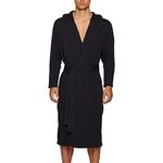 HOLOVE Men’s Cotton Robe Plus Size Bathrobe Lightweight Spa Soft Sleepwear, Hoodie Black, XX-Large-3X-Large