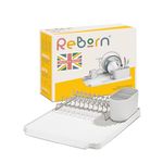 ReBorn - Recycled Dish Draining Rack - Kitchen Sinkside Drainer - Holds up to 10 Plates - Removable Cutlery Basket - Stainless Steel Rack - Made in Britain (Stone, Large)