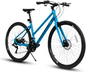 KWOJU 700C Road Hybrid Bike for Adult, 21-Speed Road Bike Road Bicycle Carbon Steel Frame/Dual-Disc Brakes/Multiple Colors (Blue)