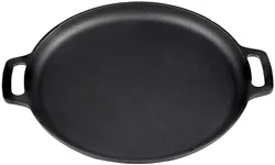 Sunnydaze 13.75-Inch Pre-Seasoned Cast Iron Pizza Pan with 2 Side Handles for Cooktop, Oven, and Grill