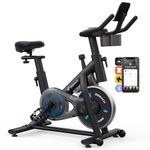 MERACH Exercise Bike, Brake Pad/Magnetic Stationary Bike with Exclusive App, Low Noise Indoor Cycling Bike with 270lbs Weight Capacity, Dumbbell Rack and Free Fitness Courses