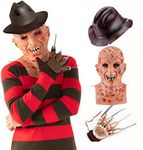 vickkt 4PCS Halloween Scary Freddy Costume Nightmare Killer Helmet Krueger Sweater Fancy Dress Mask Hat Jumper & Glove M