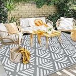 Capslpad Outdoor Rug 120x180cm Waterproof Plastic Straw Patio Rug Reversible Mats UV Resistant Outdoor Area Rug Carpet for Backyard Beach Balcony Picnic Blanket RV Camping Terrace BBQ,Grey and White