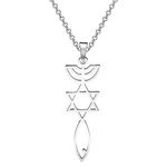 BEKECH Messianic Jewelry for Women Messianic Seal Star Of David Fish Pendant Necklace Israeli Theme Jewelry Religious Gift, Stainless Steel, /na