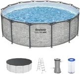 Bestway 5619GE Pro MAX Above Ground, 14ft x 48in | Steel Frame Round Pool Set | No Tools Required, Grey Stone