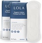 LOLA Organic Cotton Postpartum Pads - 32 Count, Ultra Absorbent and Extra Long Pads, Overnight and Full Coverage, Adult Incontinence Pad for Women, Postpartum Essentials