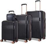 Rock Selene Set of 4 Hard Shell Suitcases in Black - Elegant Design, 360 Swivel-Wheels, Telescopic Handle, Metallic Finish, Copper Accents & TSA Combination Lock - Small, Medium, Large & Vanity