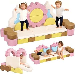 CoziBB 23Pcs Modular Kids Play Couch, Toddler Couch with Convertible and Multifunctional Foam for Inspiring Child Creativity, Kids Couch for Playroom Bedroom - Flower Theme