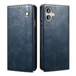 Sandstone Magnetic Flip Cover for Apple iPhone 16 Navy Blue Leather Flip Cover with [Card Slots] [Magnetic Closure] [Durable Frame] (Navy Blue)