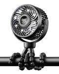 Bearwind Mini Portable Pram Fan, Rechargeable Clip On Fan for Stroller, Digital Display & Night Light, 4 Speeds, 360° Rotate Flexible Tripod Cooling for Buggy, Pushchair, Car Seat, Travel (Black)