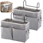 Forreen Bedside Storage Pocket, 2 Pcs Hanging Storage Basket Large Capacity Bedside Hanging Storage Dormitory Bed Organiser Caddy with Metal Hooks for Dormitory Bedroom School Bunk Bed (Grey)