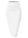 TRENDMALLS Women's Knee Length Formal Pencil Skirt with Elastic Waist Band White