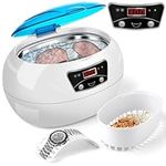 Ultrasonic Jewelry Cleaner, Portable Household Ultrasonic Cleaning Machine, with 18 Digital Timer and degassing Function,for Eye Glasses, Watch Strap, Earrings, Ring, Necklaces, Razors(600ML)