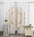 Popular Handicrafts Printed Curtains Panels Set of 2 Indian Hippie Bohemian Beautiful Ombre Color Mandala Curtain Panels White Gold